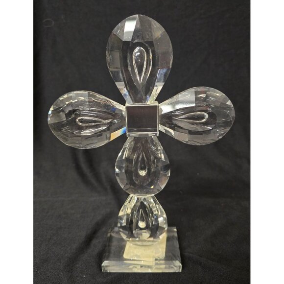 9" Oleg Cassini Crystal Cross Figurine Bless This House Inscription On Base - Picture 3 of 4